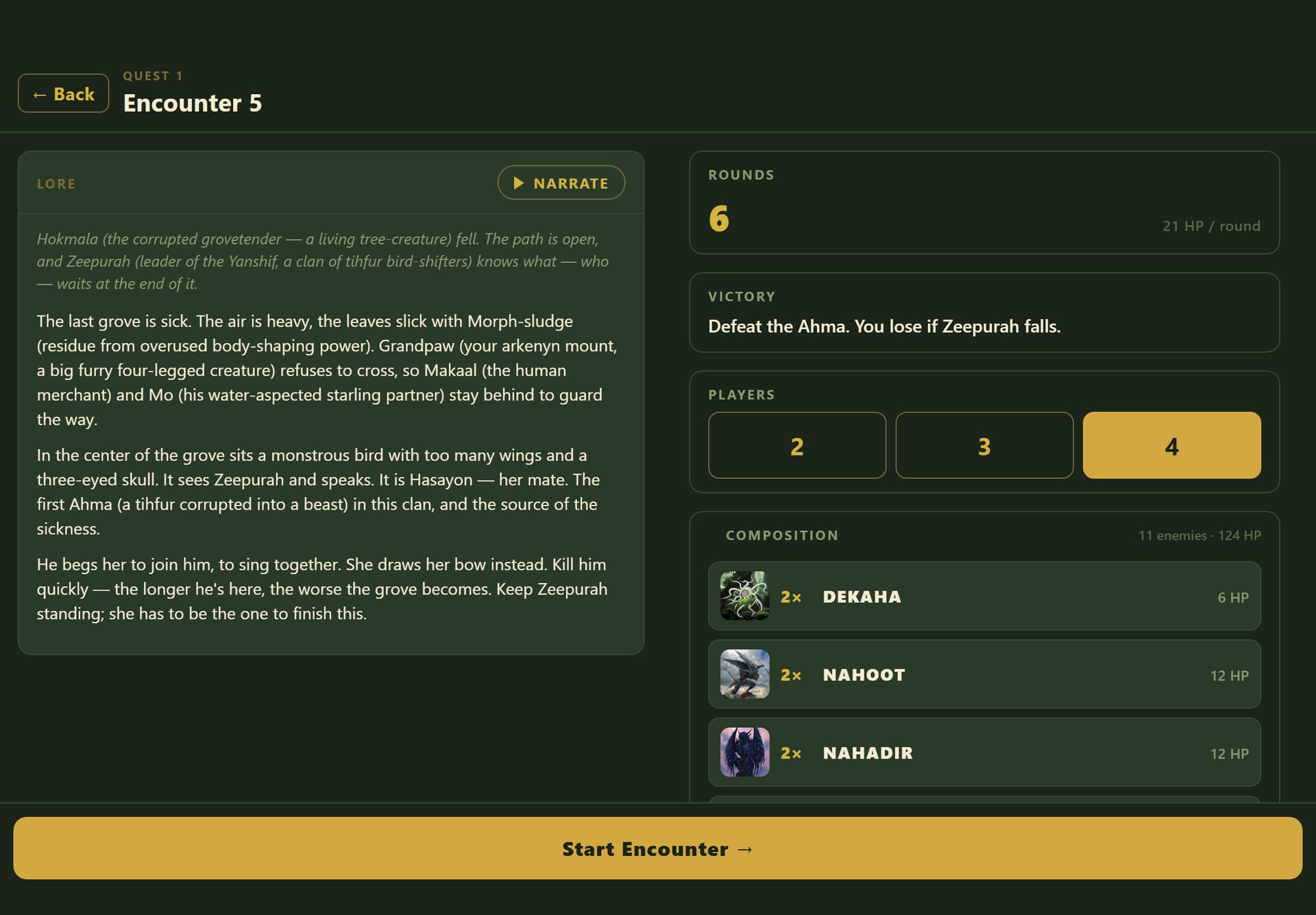 The start screen of a fight, with story text, player count and line-up