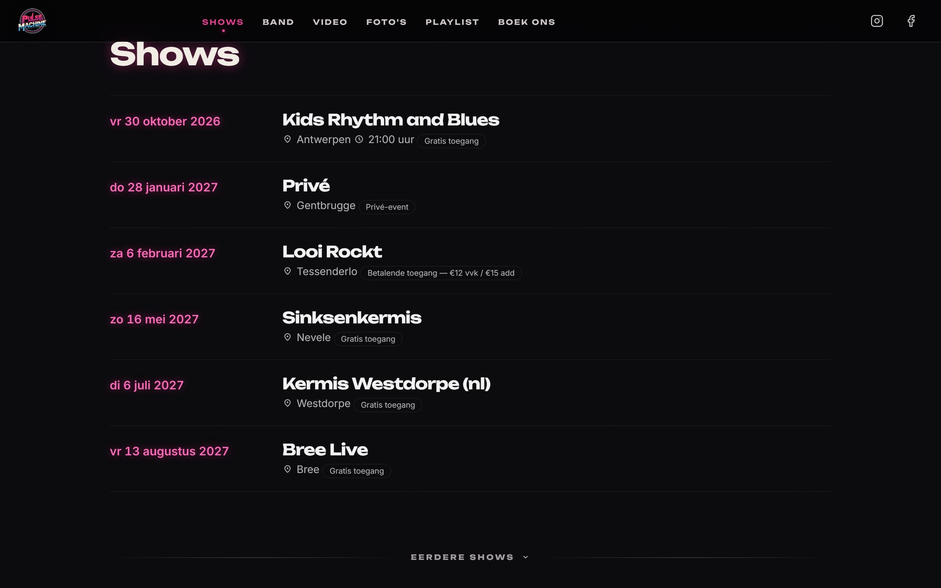 Pulse Machine’s list of upcoming shows